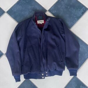 L.L. Bean Women’s Navy Wool Bomber Jacket with Red Plaid Lining